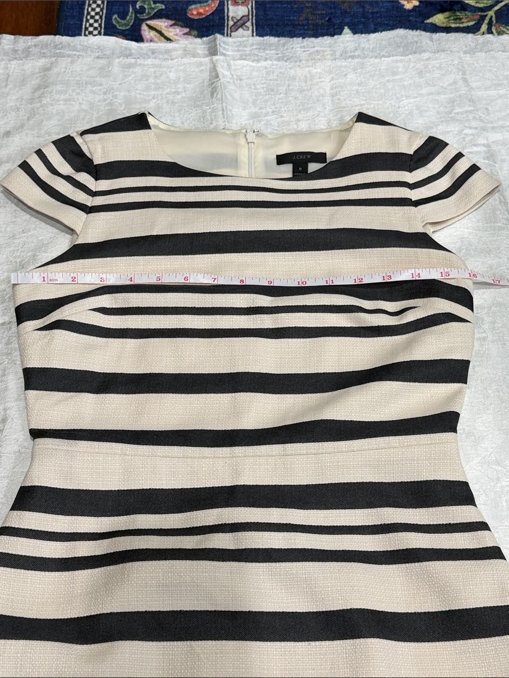 J.Crew Black Cream Striped Sheath Dress Cap Sleeve Career Cocktail Size 0 - Picture 9 of 11